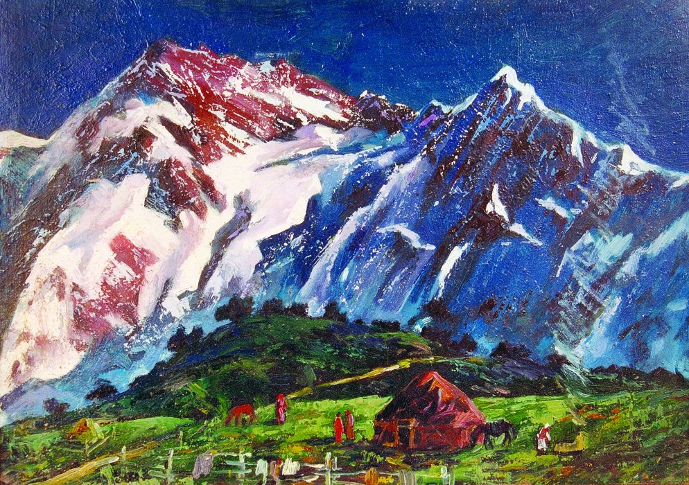 Вид юрты на фоне горы. 2000